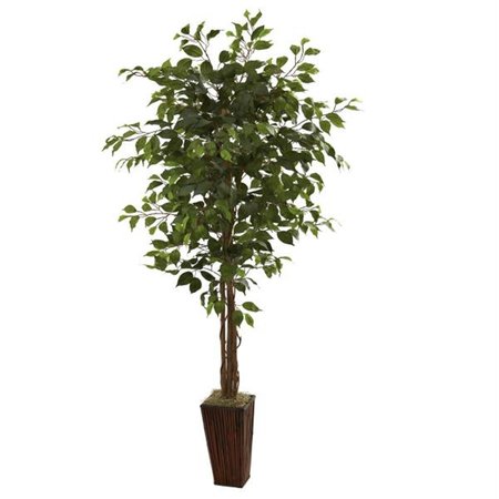 NEARLY NATURAL 6 ft. Ficus Tree with Bamboo Planter 5931